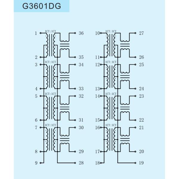 DIP / 36 Pin Ethernet Lan Transformer , High Frequency Lan Isolation Transformer