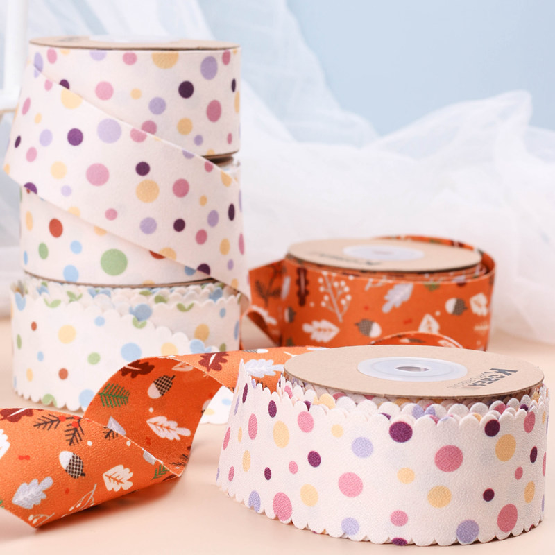 Round Dot Printed Polyester Ribbon 25mm-38mm Cotton Christmas Ribbon