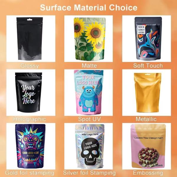 Custom Printed Stand Up Pouches with Zipper Top for Food Packaging