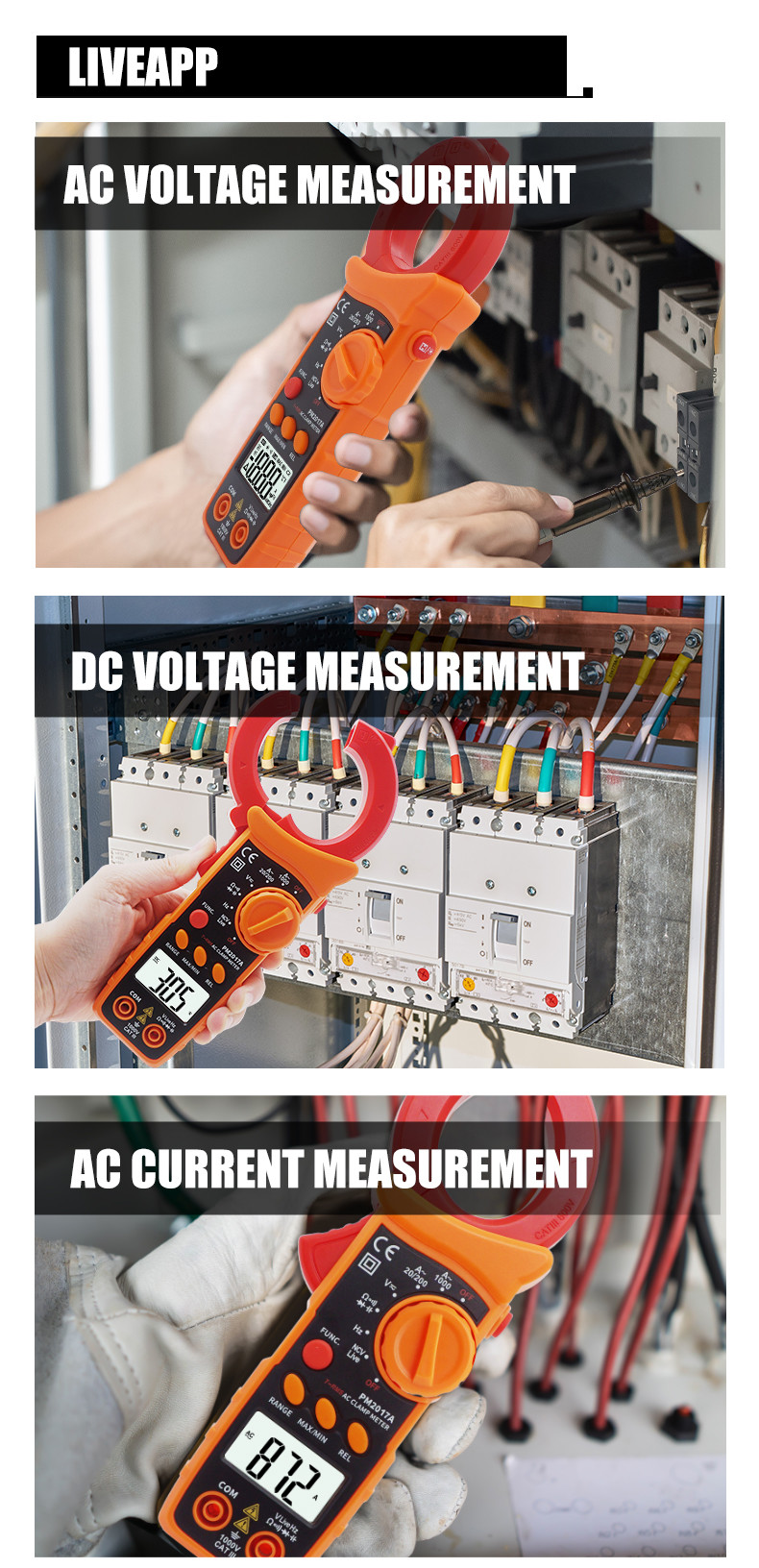 Auto Range 1000A AC Current Measurement Digital AC Clamp Meters With NCV and Ture RMS