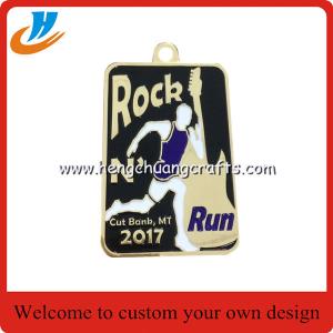 Wholesale Half Marathon run medal with color filled, carved metal medallions with sublimation or screen print medal ribbon from china suppliers