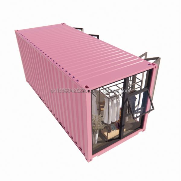 Customized Color Steel Frame 20ft Prefab Container Clothing Store Kiosk Booth Mobile Shop with Galvanized Steel Bending