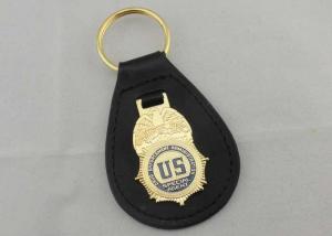 Wholesale Brass Personalized Leather Keychains With Gold Plating , US Agent Leather Key Chain from china suppliers