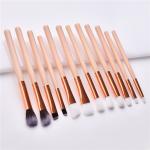Wood Handle Eye Shadow Makeup Brush Set 12pcs Black Rose Gold Pink