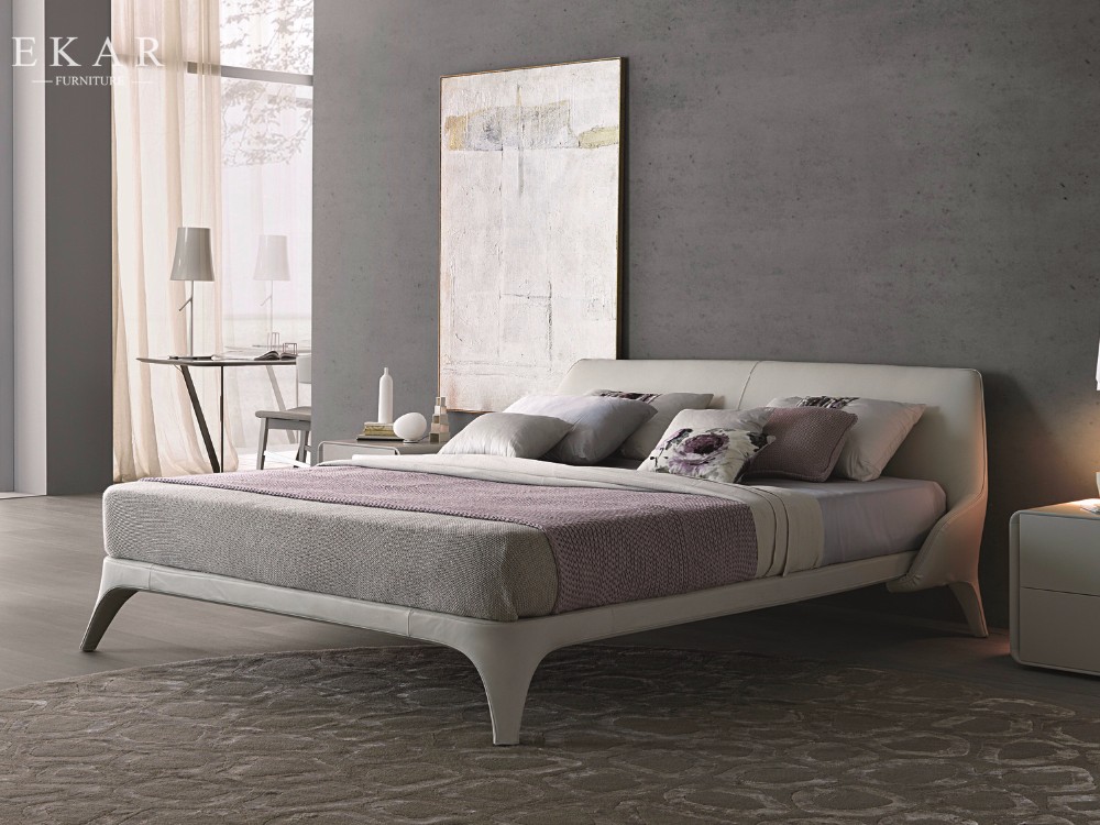 Bed Designer Furniture Cream White Modern Leather Bed ZZ-BD017
