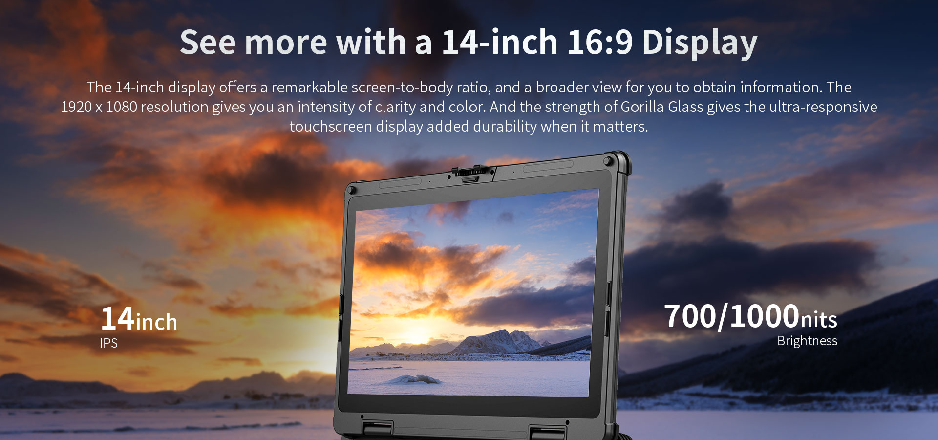 14-Inch Rugged Laptop Intel Core i5/i7 Win 10/11 IP65 Fingerprint RJ45 Industrial Notebook