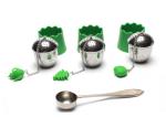 Stainless Steel Tea Infuser With Silicone Tray And Metal Chain Plus Apple
