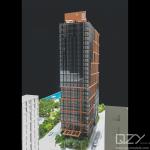 1/100 High Rise 3D Architectural Landscape Model New York Quay Tower Building