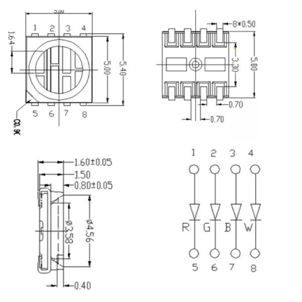 PLCC8 RGBW High Luminous Multi Color SMD LED 470nm 5050 SMD LED