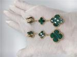 Green 18k Gold Vca Alhambra Earrings , Van Cleef Onyx Earrings With Malachite
