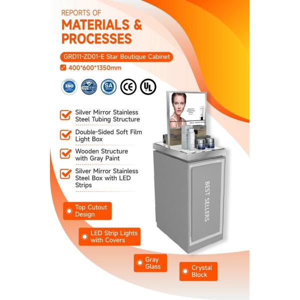 GDR11-ZD01-E Cosmetics Retail Display with LED Light Strips and Gray Glass for Retail Stores