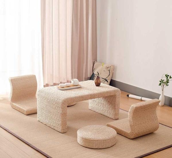 The Cane Makes Up Tea Table Natural Straw Woven Floor Table Natural fiber Window
