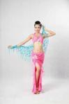 Pink Belly Dancing Clothes Erogenous Halter Neck Metallic Bras Side Split Maxi