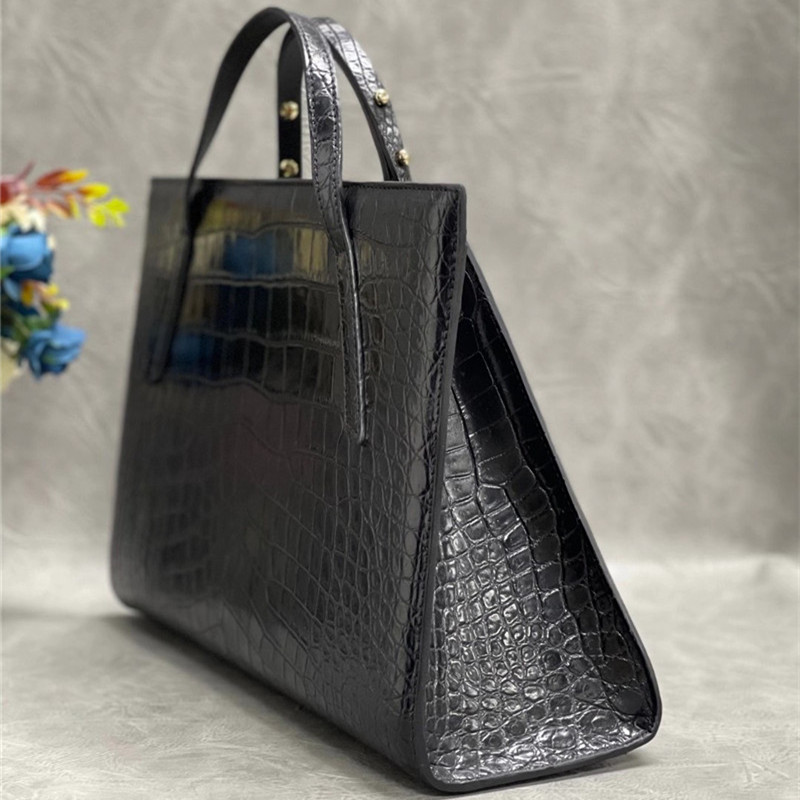 Authentic Crocodile Belly Skin OL Lady Large Working Purse Female Handbag Genuine Alligator Leather Women Shoulder Bag