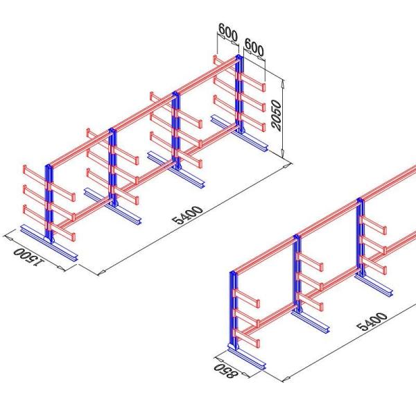 2500KG Cantilever Storage Rack System OEM Cantilever Pipe Storage Racks