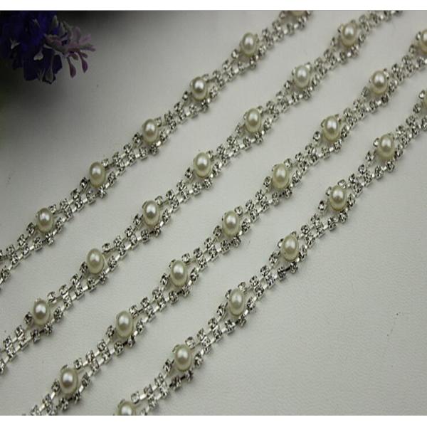 Excellent luxury design white pearl decorative 10 mm width nickel color chain for bag handle