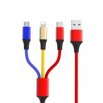 Multi Colored 3 In 1 USB Charging Cable Nylon Braided For Micro Type C Phones