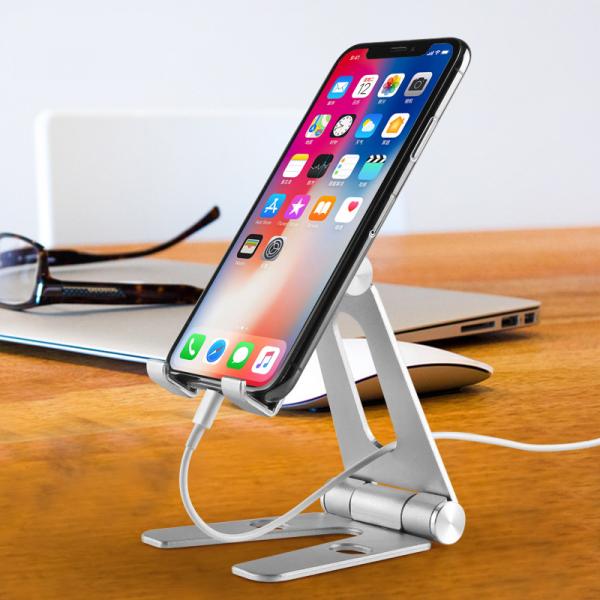 COMER Rotation metallic cell phone holder desk double adjustable angle mobile tabletop stand