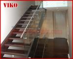 Double Steel Plate Staircase VK56S Tread beech ,Railing tempered glass, Handrail