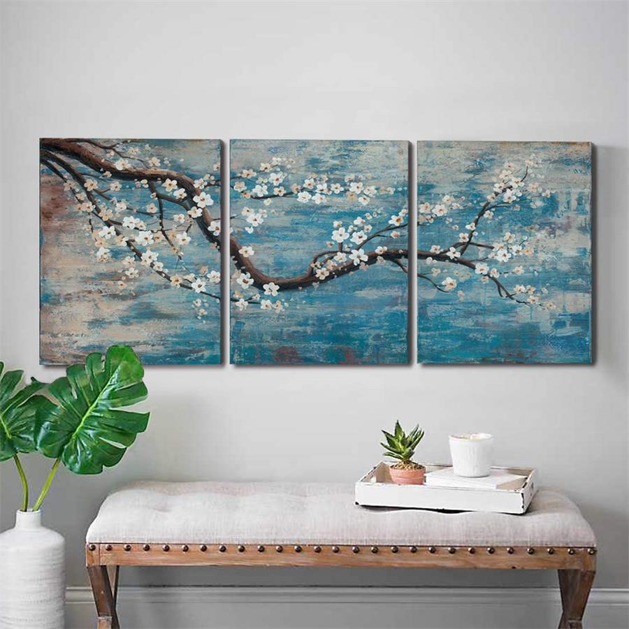 3 Pieces of Floral Modern Landscape Wall Decoration Hand Painted Flower Oil Canvas Materials Canvas Oil and Canvas