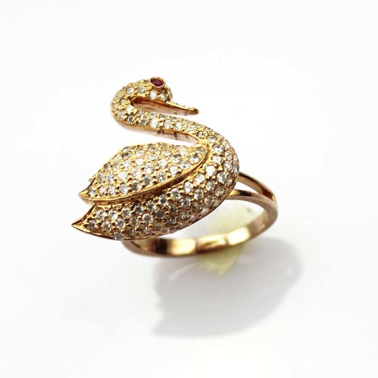 Rose Gold Plated Solid 925 Silver Pave Clear Cubic Zirconia Swan Ring (R217)