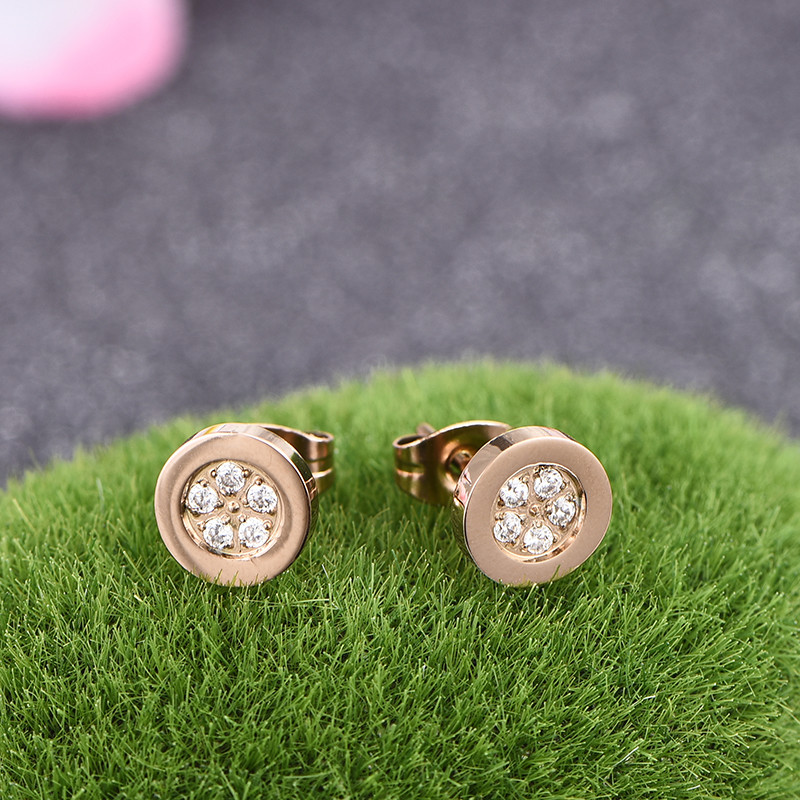 High Quality Rose Gold Plated Round Shape CZ Stud Earring Body Piercing Jewelry Earrings