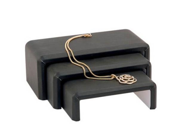 3 Tier Stackable Glossy Black Acrylic Necklace Display Jewelry Plinth Riser