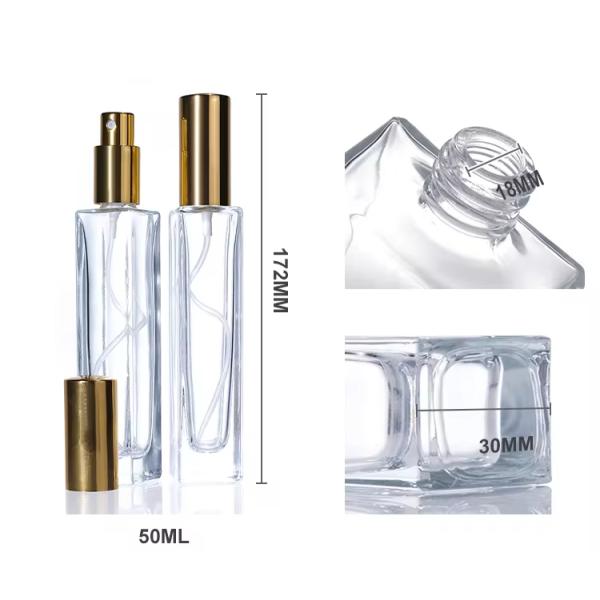 Custom Logo 50ml Clear Square Glass Perfume Spray Diffuser Bottle