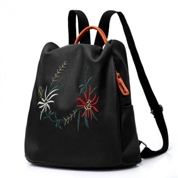Wild Embroidery College Wind Bag Small Fresh Backpack PU leather embroidery wild