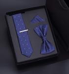 Custom Fashion High Quality Mens Red Necktie Tie Gift Set Hanky With Bowtie Clip