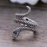 Snake Style Simulated Garnet Eyes Scale Serpent Ring 925 Sterling Silver Band