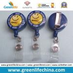 Simle Face Logo Promotional Retractable Round Plastic Reel Holder