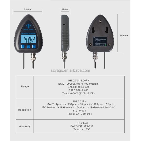 5 in 1 Digital PH Meter with 0.00-14.00pH Range and 0-19900US/CM EC Range Water Quality Tester