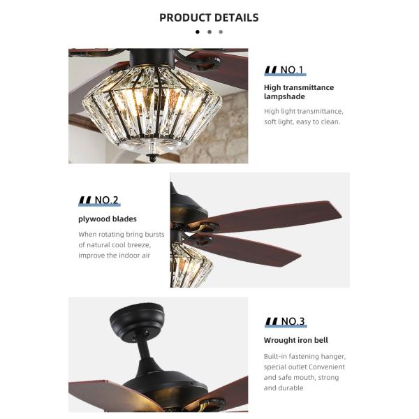 Commercial 65W 120V Matte Black Ceiling Fan With Light And Remote
