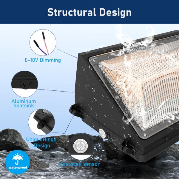60W LED Wall Pack Light 140LM/W IP65 Waterproof Dimmable 0-10V