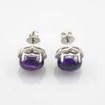 925 Silver Jewelry 8mmx10mm Oval Dome Purple Cubic Zircon Earrings(PSJ0434)