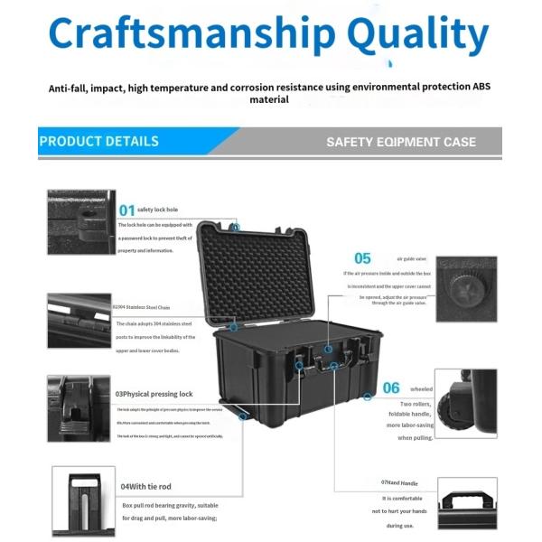 IP67 Waterproof Tool Suitcase with Foam Sponge and Wheels for Custom Tool Box