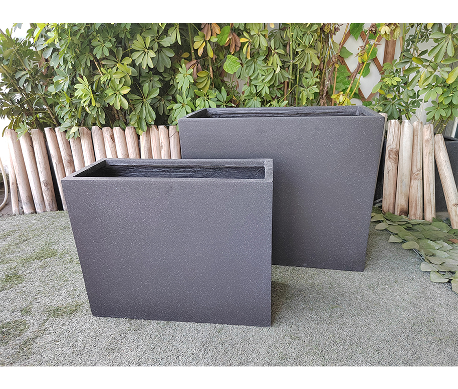 Marble Black Square Shape Fiber Stone Flower Pot 2 14kg Weight Garden Arrangement