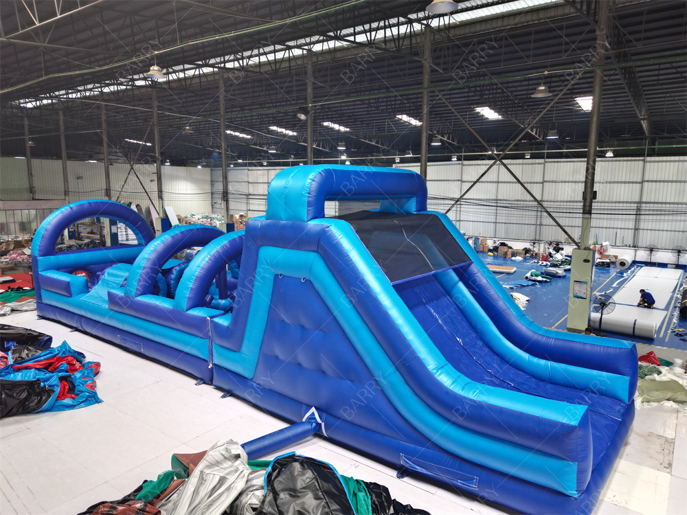 Commercial Blue Modern Bounce House Inflatable Obstacle Course With Slide For Adults Kids