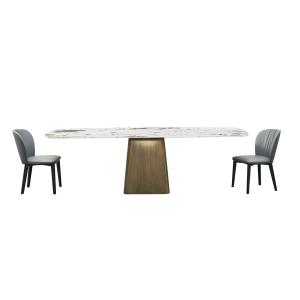 Rectangular Marble Metal Dining Table 2000mm Length With Column