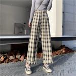 Plaid Loose Straight Leg Womens High Waisted Casual Pants