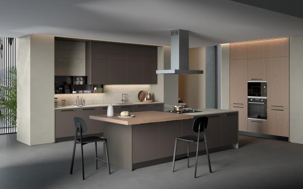 Wood Veneer Italian Style Kitchen Cabinets Design Customized With Storage