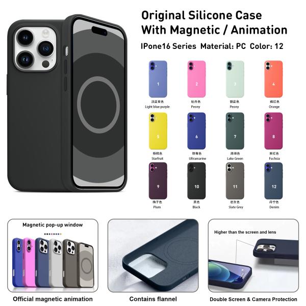 Official With Logo Magnetic Liquid Silicon Mobile Cover Soft Microfiber for iPhone