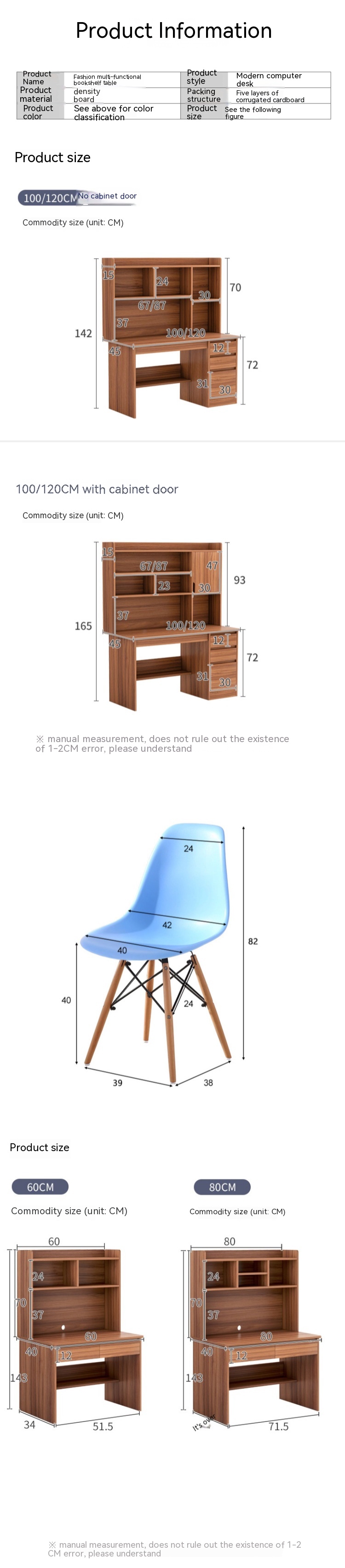Home Student Study Table Writing Bookcase Bookshelf All-in-One Desk for Simple Computer