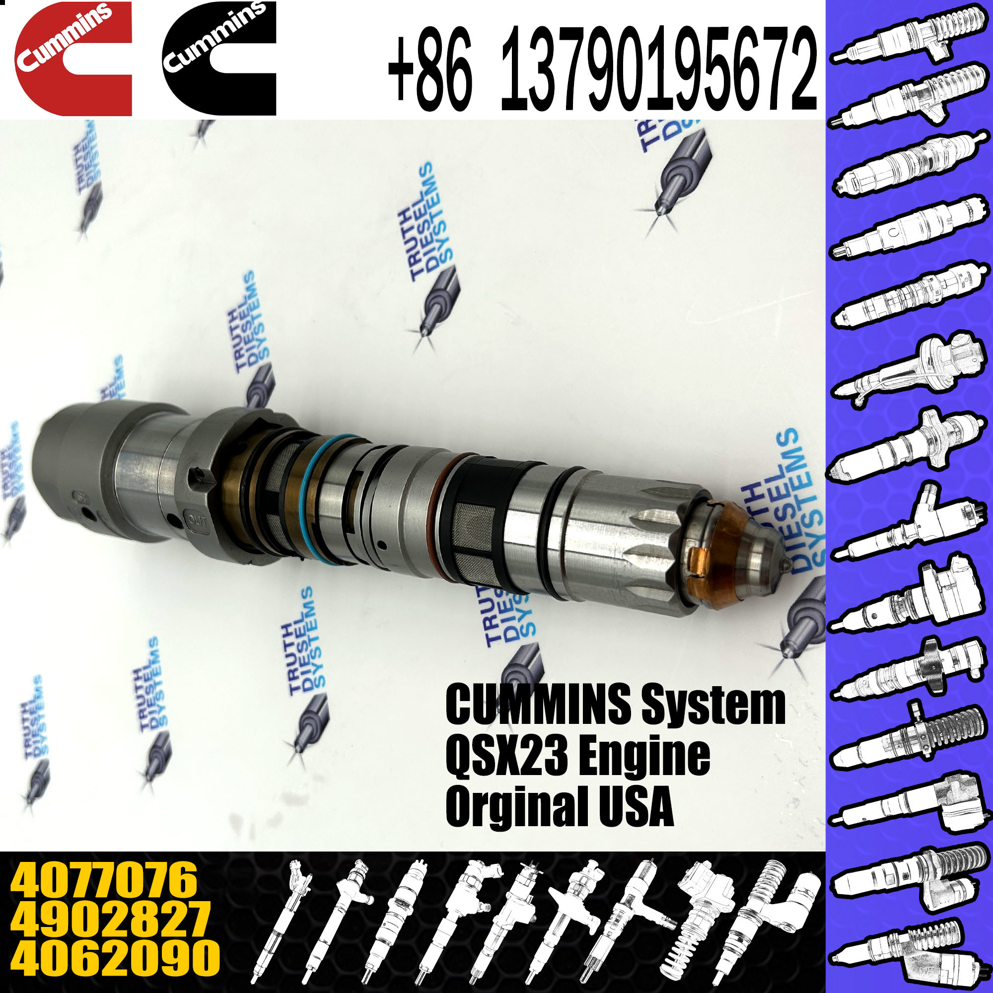 4088431 Genuine Diesel Engine Common Rail QSX60 Fuel Injector 4076533 4902827 4062090 4077076