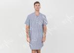 Stripeed Design Mens Short Sleeve Nightshirts Button Placket Embroidery Curved