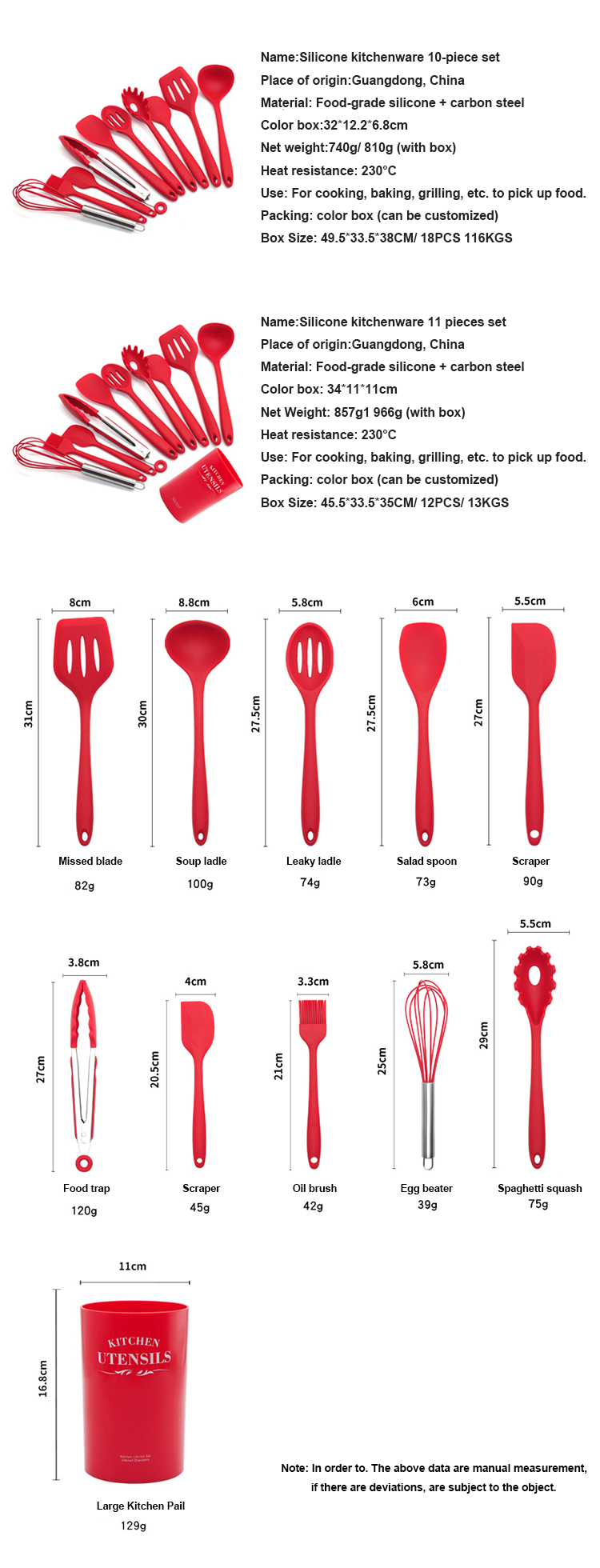 Multifunction 10 Piece Silicone Kitchen Utensil Shovel Spoon