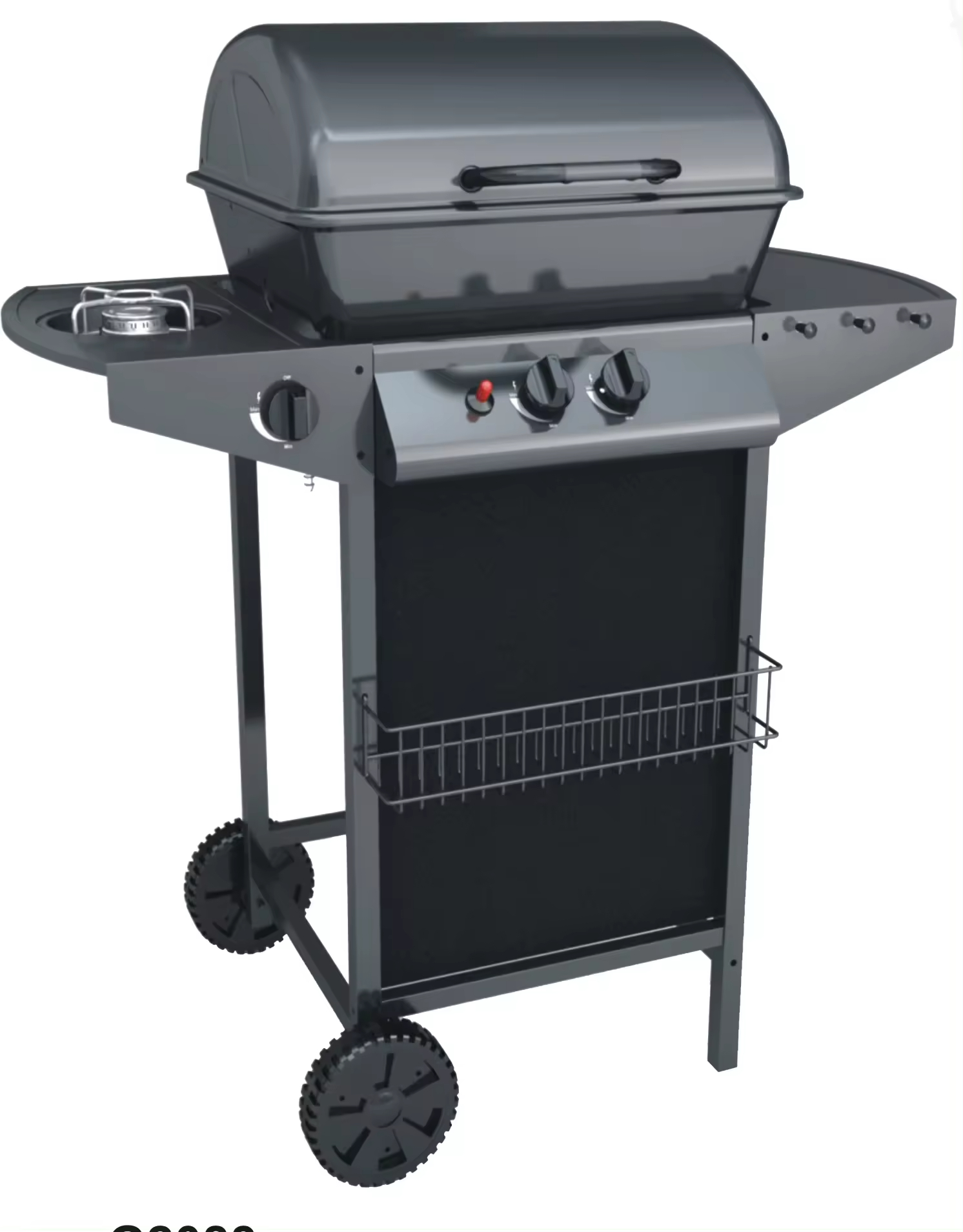 2 1 Burners Black Steel Outdoor Camping Trolly Gas Barbecue Grill Side Burner 2.5KW