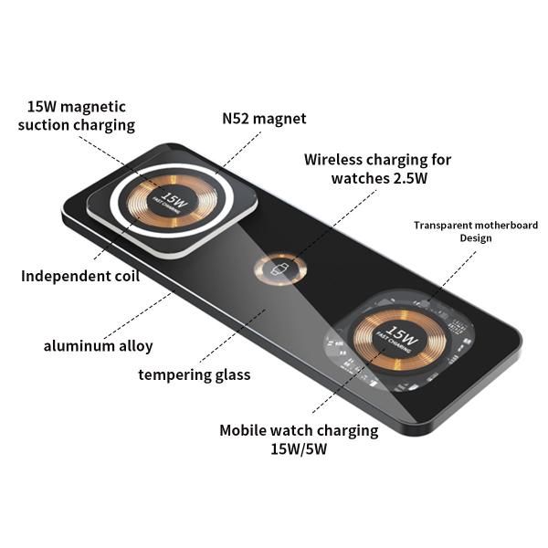 15W Foldable Wireless Charger Magnetic Fast Charging 4 In 1 With Light