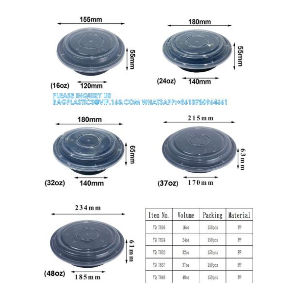 32oz BPA Free Disposable Plastic Food Container, Round With Dome Lid Takeaway Lunch Box